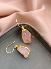 Load image into Gallery viewer, Raw Stone Drop Earrings- Rose Quartz (January)
