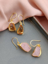 Load image into Gallery viewer, Raw Stone Drop Earrings- Rose Quartz (January)