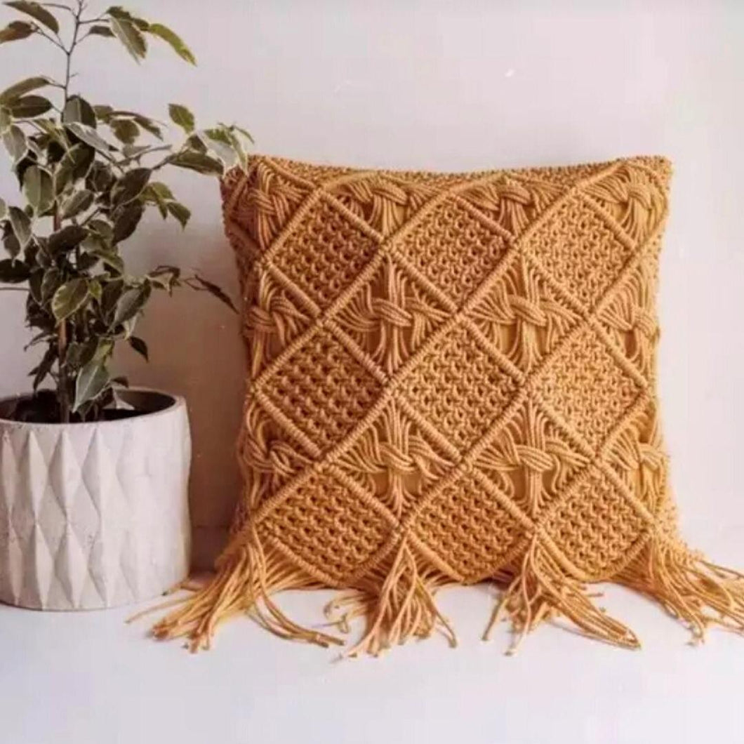 Macrame Cushion Cover- Mustard (Set of 2)