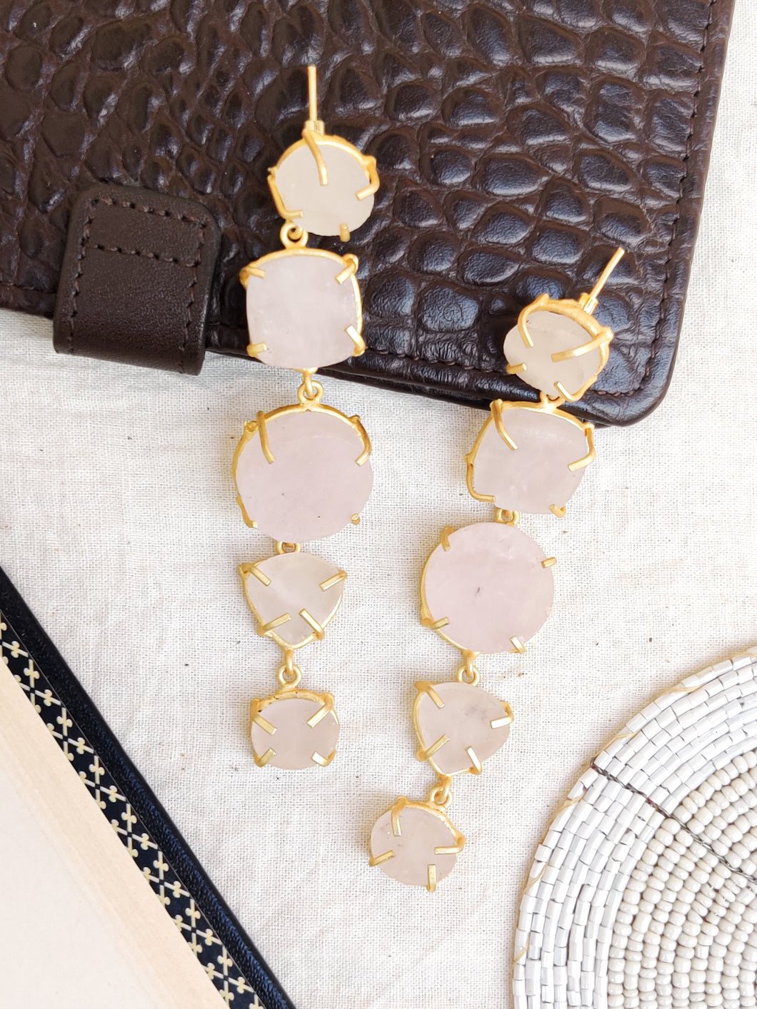Raw Stone Dangler Earrings- Rose Quartz (January)