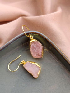 Raw Stone Drop Earrings- Rose Quartz (January)