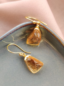 Raw Stone Drop Earrings- Citrine (November)