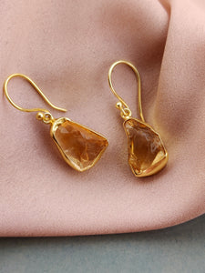 Raw Stone Drop Earrings- Citrine (November)