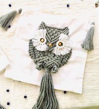 Load image into Gallery viewer, Macrame Owl Cushion Cover- Grey
