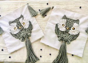 Macrame Owl Cushion Cover- Grey